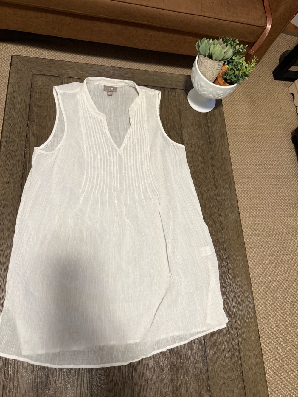J. Jill Sleeveless White Pintuck V-Neck Top